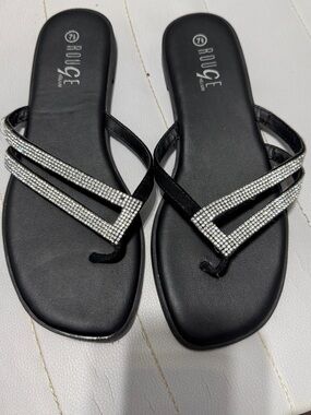 Rouge Helium Black Slide Sandals with Crystal Straps